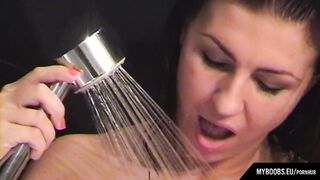 Hot brunette Kora Kryk get shower and masturbate with Big Vibrator