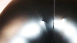 Leather Spandex Leggings of Big Booty Latina Panty Line Visible Tease
