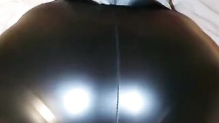 Leather Spandex Leggings of Big Booty Latina Panty Line Visible Tease