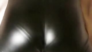 Leather Spandex Leggings of Big Booty Latina Panty Line Visible Tease