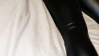 Leather Spandex Leggings of Big Booty Latina Panty Line Visible Tease