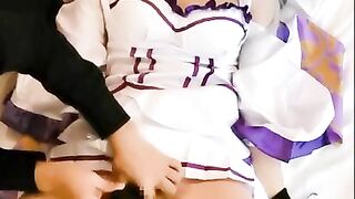 Blindfolded Restraint of Cosplay Girl and Electric Massager Bird's-eye View Video