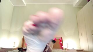 Red Painted Long Toenails, Big Feet for you