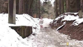 Curvy Babe Filmed Pissing in the Snow