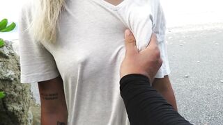 18 Year old Girl Squeezed and Played with on the Beach
