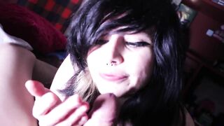 Emo girl swallows my cum doing ahegao