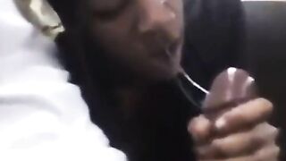 Ebony sucks bbc on public bus