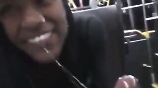 Ebony sucks bbc on public bus