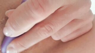 I caress the sweet clitoris with my fingers and a vibrator. sweet cum close up