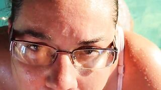 Wife's risky public blowjob and facial in a jacuzzi