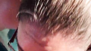 Wife's risky public blowjob and facial in a jacuzzi