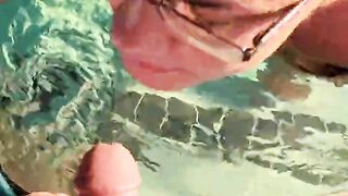 Wife's risky public blowjob and facial in a jacuzzi