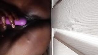 Hanging from the door while he playing with my pussy