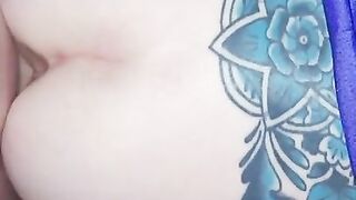 Pierced & Tattooed Wifey with Pretty Pussy Up Close from Behind - Clit Ring - Solo POV
