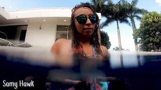 Amputee touches herself in the pool