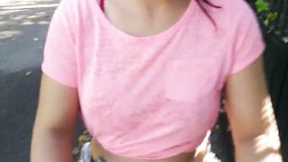 Stranger shows tits and sucks for money in the street