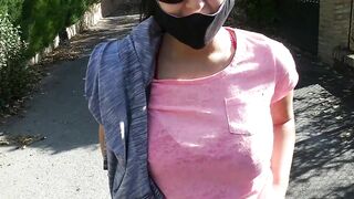 Stranger shows tits and sucks for money in the street