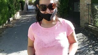 Stranger shows tits and sucks for money in the street
