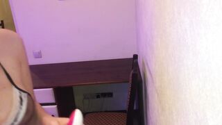 Dripping wet horny maid slut bending over with anal plug in the ass and vibrator dildo in my pussy