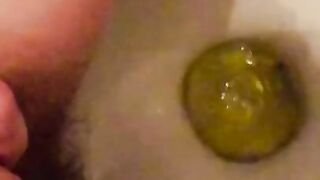 Virgin pisses in slow motion loudly and with sound