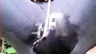 Wetting oantys Squirting Wife outdoor