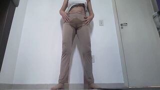 Yoga pants fetish wetting and teasing pissing
