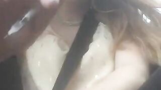 Beautiful  junkie doing a shot in the car