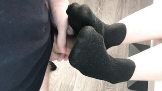 fuck teen girl black socks after job, foojob & socksjob black socks cum pov
