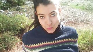 Outdoor sex with hot brunette with big ass in the forest