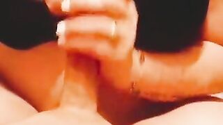 Sexy babe with tattoos gives the hottest hand job