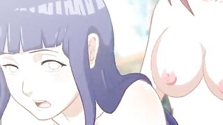 Naruto and Fairy Tail - Himawari Sakura Hinata Futa Sara Lesbian Orgy