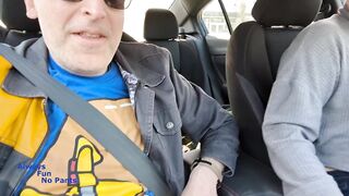 Hotwife flashes in public and teases locked cock in parking lot