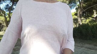 nippleringlover flashing pierced tits with stretched nipple piercings at public beach