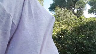 nippleringlover flashing pierced tits with stretched nipple piercings at public beach