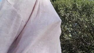 nippleringlover flashing pierced tits with stretched nipple piercings at public beach