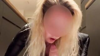 I crush my husband's cock with my thigh high boots and I suck his cock