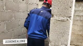 Big-titted Nigerian slut fucking in an uncompleted building.