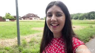 Walking in a public park without panties and pissing while no one is watching