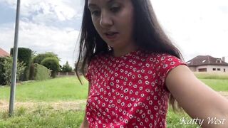 Walking in a public park without panties and pissing while no one is watching