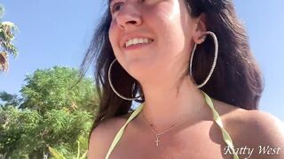 Crazy girl pee on a public beach right in her panties. Wet her panties and went to sunbathe