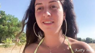 Crazy girl pee on a public beach right in her panties. Wet her panties and went to sunbathe