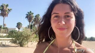 Crazy girl pee on a public beach right in her panties. Wet her panties and went to sunbathe