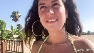 Crazy girl pee on a public beach right in her panties. Wet her panties and went to sunbathe