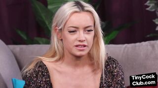 CFNM amateur British babe in dress jerking small cock dude
