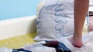 a foot pad in the wrap,trample on slave's body and cock