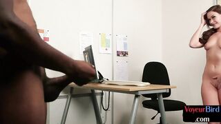 Office voyeur teasing BBC colleague while jerking for her