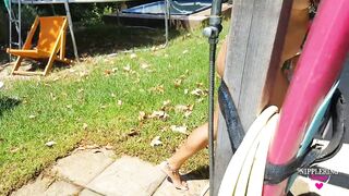 nippleringlover huge pierced nipples big nipple rings pierced pussy lips showering naked in garden