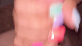 Multicoloured nails handjob with cumshot edging and milking