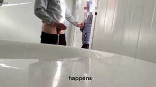 I surprise a girl who catches me jerking off in a public bathroom on the beach and helps me finish cumming