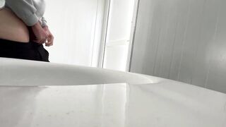 I surprise a girl who catches me jerking off in a public bathroom on the beach and helps me finish cumming
